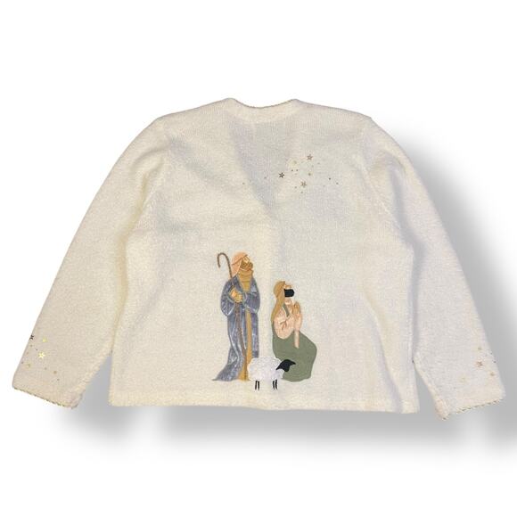 Design Options by Philip and Jane Gordon White Nativity Cardigan Sweater Size XL - Picture 5 of 6